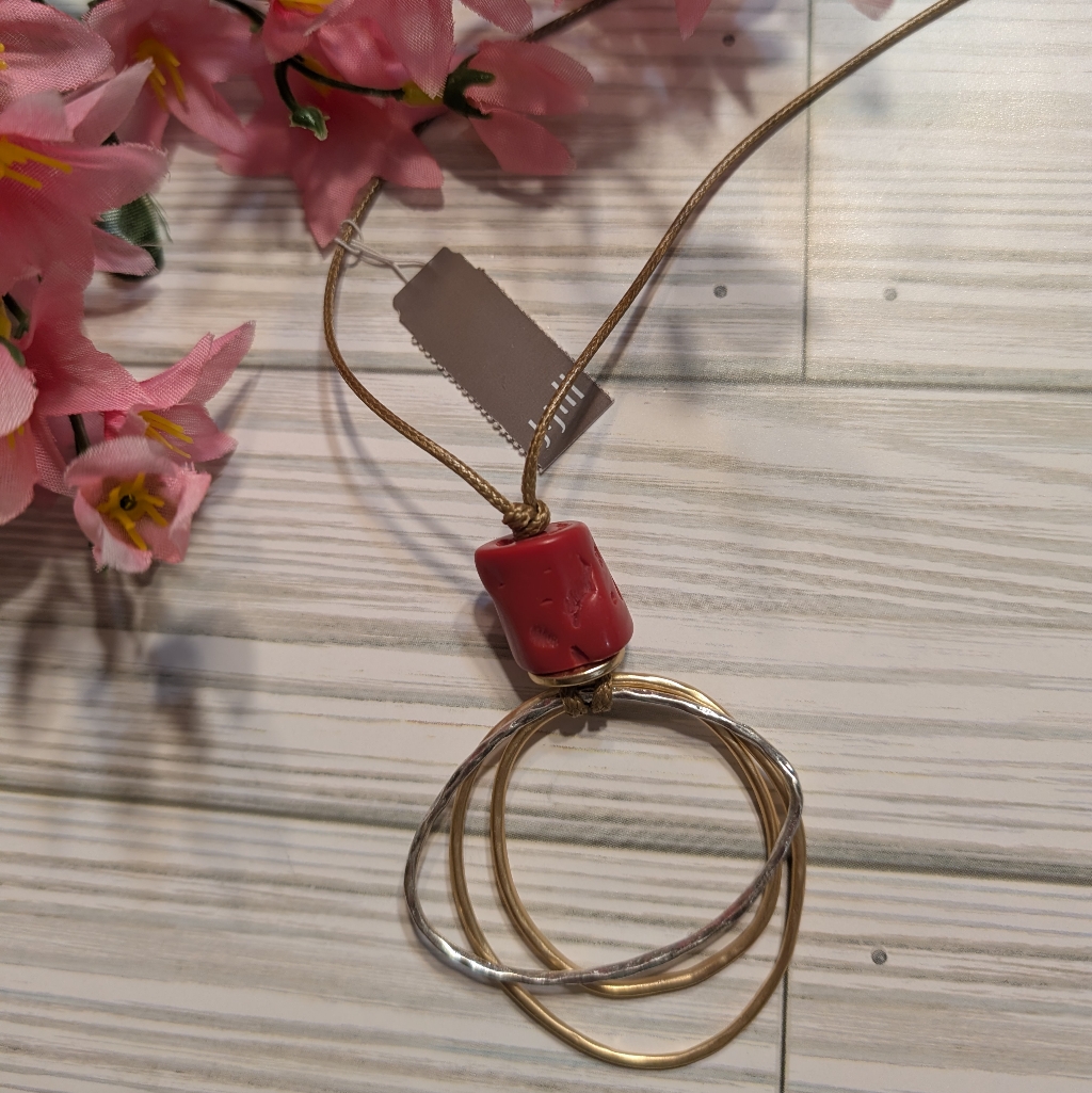 Nwt J Jill Hammered Gold And Silver Pendant With Rose Stone Necklace 15$